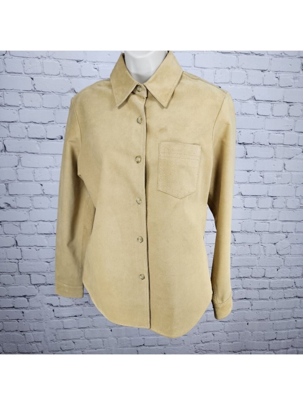 LL Bean Yellow Genuine Leather Suede Buttoned Unlined Shacket Shirt Jacket L
